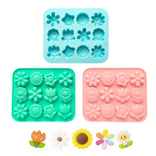 WWYSSZ 6 Piezas Fondant Molde Silicona de Flores, Moldes Silicona Reposteria para Dulces, Diseños Adorables de Girasoles y Flores,Fácil Limpieza y Reutilizable,para Chocolate, Reposteria, Jabón, Vela