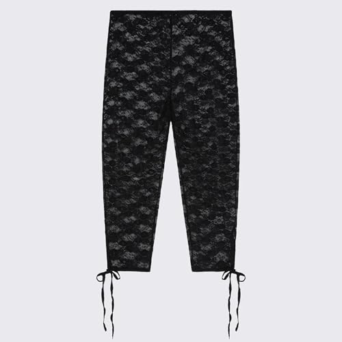 Women Lace Capri Leggings Sexy See Through Mesh Skinny Leggings Elastic Waist Sheer Mesh Cropped Trousers Clubwear4