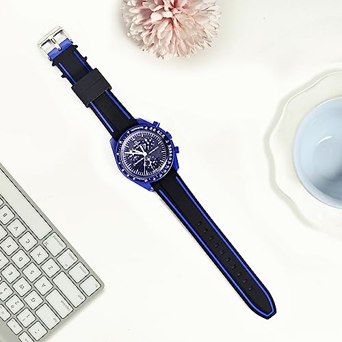 Band Compatible with Moonswatch,Soft Silicone 20mm Replacement Band for Omega X Swatch Moonswatch Speedmaster/Rolex/SEIKO for Women Men