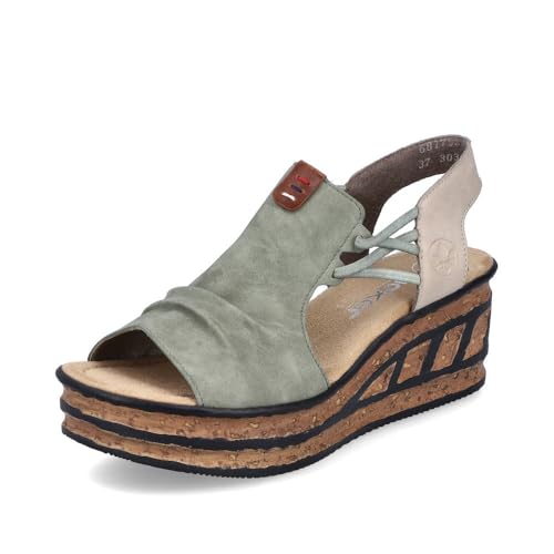 Rieker Rose 75 : sandales compensées en cuir souple pour femme en beige