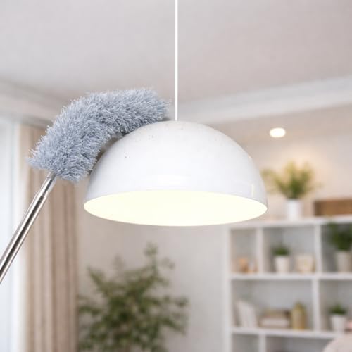 Image of RAIQEE Microfiber Feather Duster Bendable & Extendable Fan Cleaning Duster with 100 inches Expandable Pole Handle Washable Duster for High Ceiling Fans,Window Blinds, Furniture (Standard)