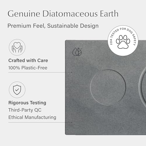 Dorai Home Stone Drying Mat for Dog Bowls – Absorbent Quick-Drying Pet Feeding Mat with Diatomaceous Earth, Non-Slip Base, and Water Gutter – Stone Mat for Dog Food and Water – (23.6" x 15.4")