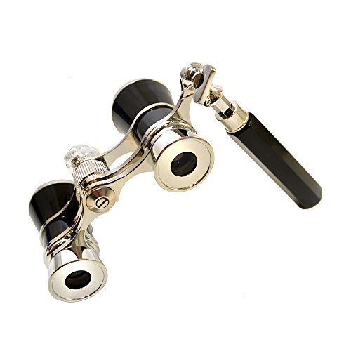 HQRP Opera Glasses in Elegant Black Color with Silver Trim w/Built-in Extendable Handle w/Crystal Clear Optic