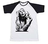 Me Unisex Marilyn Manson White T-shirt with Black Sleeves (X-Large)