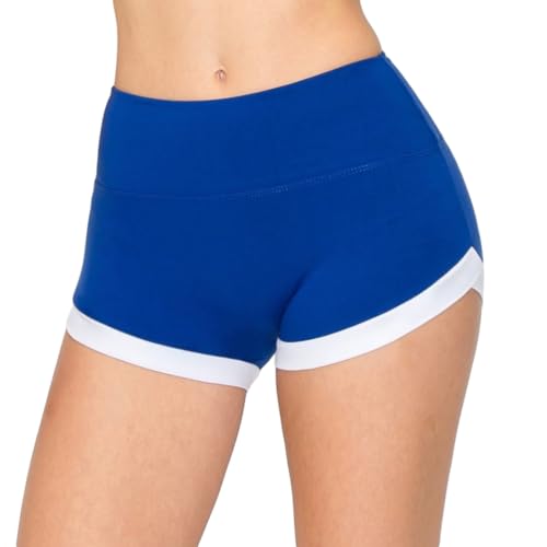 Image of ALWAYS Women's Super Soft Casual Yoga Workout Shorts with Hem RoyalBlue White XS