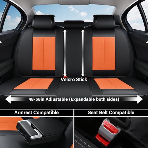Image of Coverado Car Seat Covers Full Set, Seat Covers for Cars, Automotive Seat Covers, Waterproof Nappa Leather Front Seats and Back Car Seat Protector, Universal Fit for Most Cars SUV Trucks,Black&Orange
