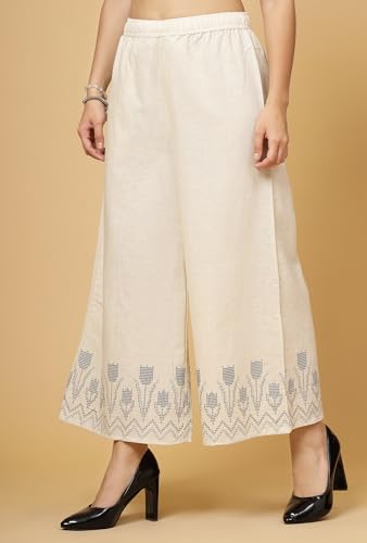 Image of Pistaa's Women's Regular Fit High Rise Pure Cotton Big Flair Printed Regular Palazzo