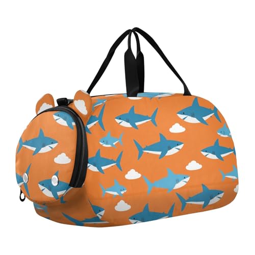Sharks Clouds Orange Print Kids Duffel Travel Bag Boys Girls Dance Bag Travel Ballet Cheer Overnight Tote for Teenager