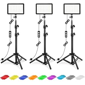 Photography Lighting Kit Dimmable 5600K USB Led Video Studio Streaming Lights with Adjustable Tripod Stand and Color Filters for Table Top/Photo Video Shooting
