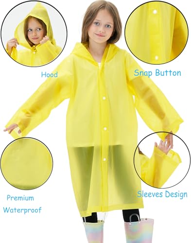 Image of 2 Pack Reusable Waterproof Raincoat EVA Emergency Rain Ponchos One Size Rain Jacket for Children, Boys and Girls