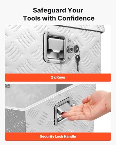 Image of VEVOR Trailer Tongue Box, Heavy Duty Trailer Tongue Tool Box Storage Organizer with Lock & Keys, Utility Tool Chest for Pickup Truck Bed, RV, SUV, Off-Road Vehicle, Aluminum, 33 inch x 19 inch x 18 inch, Silver