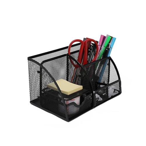 Image of Neomate Metal Mesh Pen and Pencil Organizer | 6-Compartment Stationery Storage Box for Home & Office Accessories