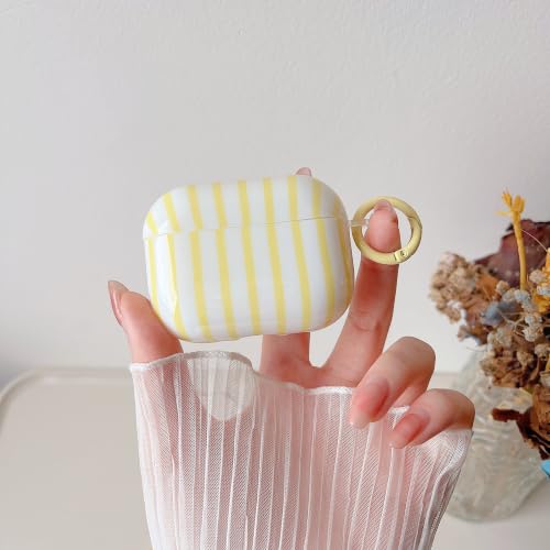 Image of MINSCOSE for AirPods Pro 3rd Generation Case (2025),Cute Striped Aesthetic Pattern Design with Girly Keychain Ring,Soft TPU Protective Shockproof Cover with Cleaner Kit for Airpods Pro 3-Yellow