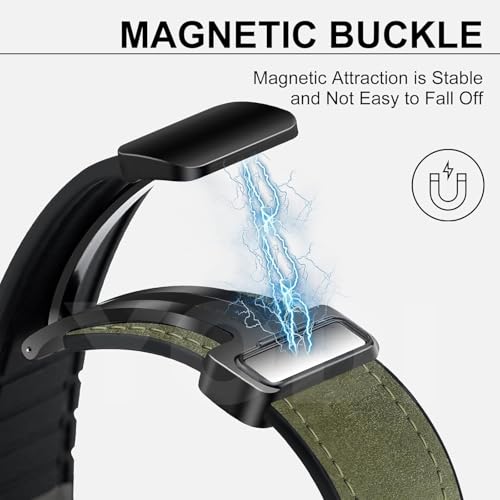 Image of 22mm Soft Genuine Leather Hybrid Watch strap Compatible with Amazfit GTR 2, GTR 47mm Smartwatch, Replacement band Magnet Buckle With Folding Straps for men women