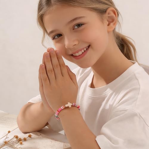 Image of Baptism Gifts for Girl, Catholic Cross Bracelet First Holy Communion Baptism Confirmation Decorations Favors for Daughter Granddaughter Niece Goddaughter