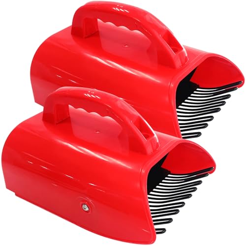 SUGOOE 2 Pack Blueberry Picker with Metallic Comb and Ergonomic Metal Handle Plastic Scoop for Blueberries Lingonberries Huckleberries (Red)