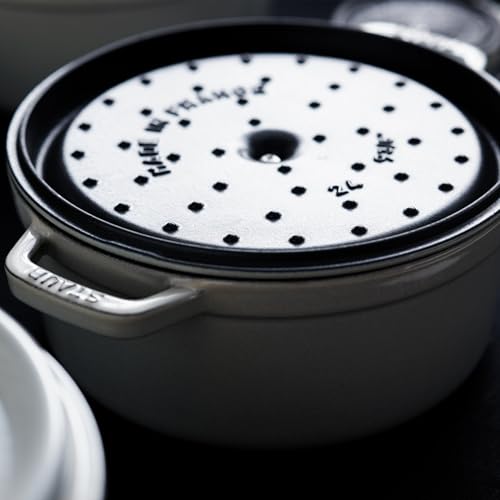 Image of Staub Cast Iron 4-qt Round Cocotte - White Truffle, Made in France