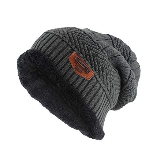 Gorro masculino de tricô KesYOO de crânio de inverno com forro de lã grossa e despojado (cinza escuro), Cinza escuro, tamanho