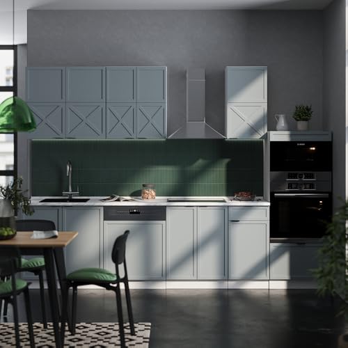 Vicco Cucina Componibile Blu-Grigio Chiaro/Bianco 300 Cm Con Armadio Alto, Senza Piano Di Lavoro - 2