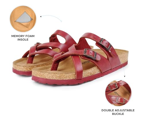 Image of AEROTHOTIC Recovery Slides for Women Comfortable Memory Foam Cork Footbed Cute Faux Leather Adjustable Buckle Straps Walking Travel Outdoor women sandals