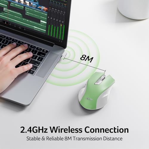 Image of Acer Wireless Mouse for Laptop, 2.4GHz Computer Mouse 3 Adjustable DPI Office Cordless USB Mice with USBA Receiver, 6 Buttons, 1600 DPI, Medium to Large Sized Hands (Green)