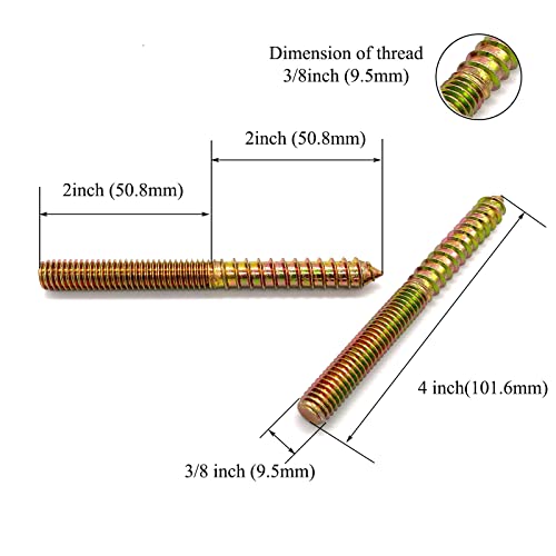 Image of 8 Pack 3 /8-16 x 4 Inch Hanger Bolts 3 /8-16 inch Double Headed Bolts 3 /8 Wood Dowel Screw Self-Tapping Screw Hanger Bolts for Furniture Screws Double Screw Threaded Rods Bolt 100mm Length