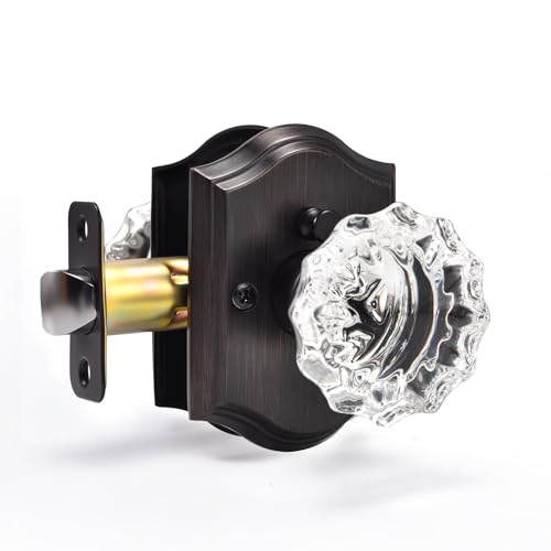 Crystal Door Knobs, Oil Rubbed Bronze Glass Door Knobs Interior Rose Shape with Lock Privacy Function, Vintage Antique for Bedroom Bathroom