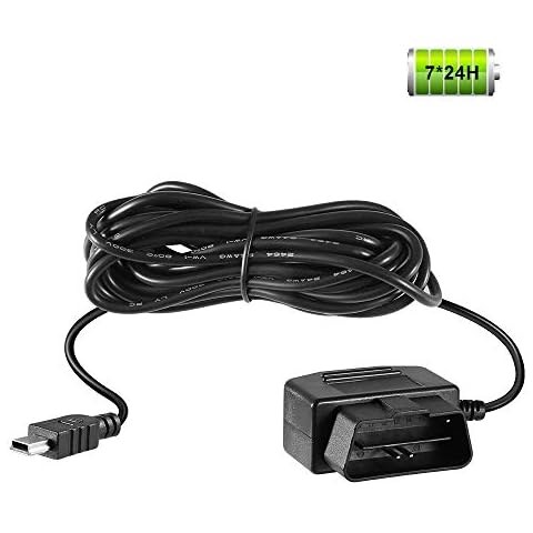 OBDII OBD Power Cable for Dash Cam, SSONTONG OBD Power Cable Mini USB Power Adapter Hardwire Charger Cable 24 Hours Surveillance - 16Pin Universal OBD Power Cable for Dash Camera GPS DVR Tablet E-dog Cover