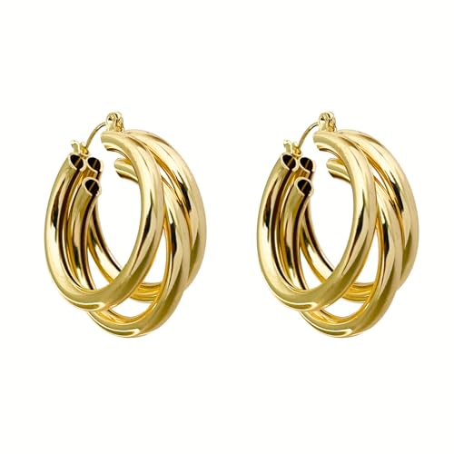 Boucles d'oreilles en acier inoxydable doré au design triple tube moderne