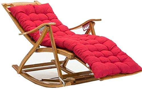 Chaise longue de salon pliante et inclinable en bois et coton rouge pour adulte - 2
