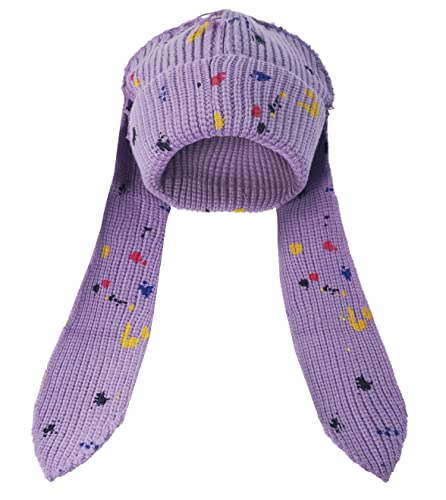 Knit Beanie Hats Cute Bunny Long Ears Funny Hat Fluffy Winter Cap Warm Knit Rabbit Crochet Skull Cap Outdoor Slouchy Hat