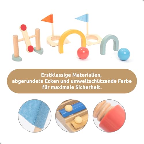 umu® Minigolf Set aus Holz für Kinder – 6 Hindernisse, Indoor und Outdoor Spielzeug Golfset mit Bällen und Golfschlägern – Kreatives Lernspielzeug für Jungen und Mädchen ab 3 4 5 6 Jahren