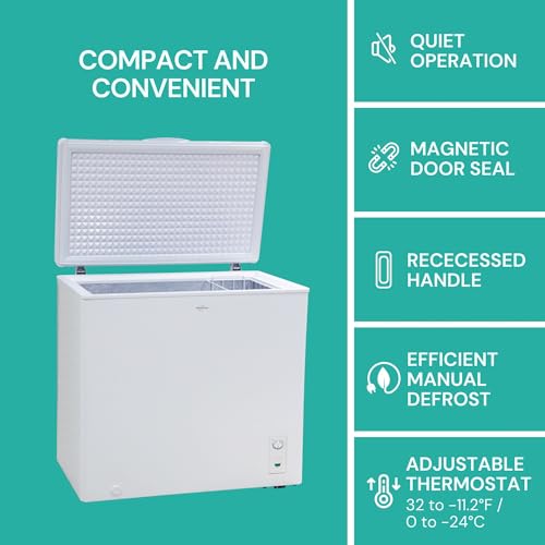 Koolatron Deep Freezer - Chest Freezer, 1 Wire Basket, Garage Ready, Meat Storage, Front Drain, Congelador For Home, Apartment, Basement, Dorm, Cottage, Manual Defrost, Stand Up, 7.0 Cubic Feet, White