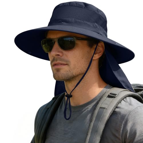 Image of ZOORON Sun Hats for Men Women Fishing Hat with Neck Flap,UPF 50+ Sun Hat Waterproof Wide Brim Bucket Hats for Safari Hiking