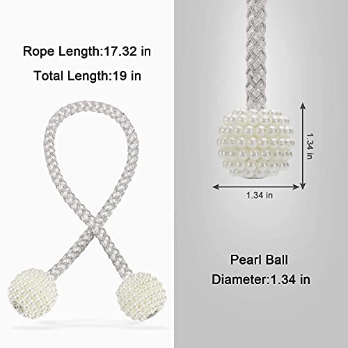 Image of Home Cloud Magnetic Curtain Tiebacks Convenient Drape Tie Backs - Pearl Decorative Rope Holdback Holder for Window Drapries Color Multi (1pair 2 pcs) (Cream)