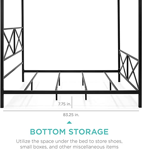 Majnesvon Full Size Metal Black Canopy Bed Frame, 4-Poster Canopied Modern Platform,Sturdy Slats/No Box Spring Needed/Easy Assembly (Full) #TOP5
