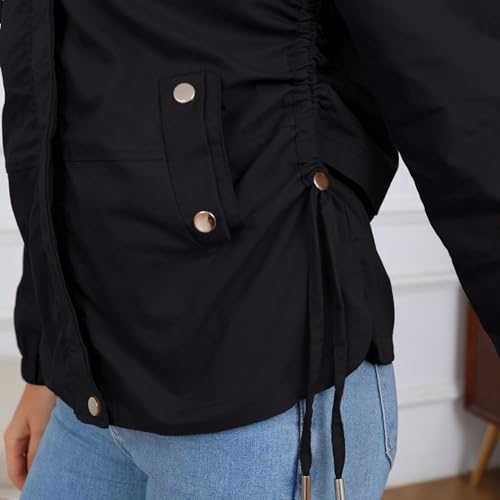 Lu's Chic Women's Rain Jacket Hooded Lightweight Raincoat Outdoor Waterproof Short Anoraks Full Zip Casual Windbreaker2