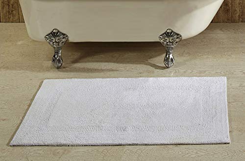 Better Trends Lux Collection in Race Track Pattern 100% Cotton Reversible Bath Mat Rug, 24" x 40", White