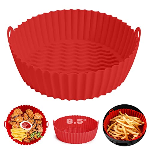 Molde Silicona Utensilios Freidora de Aire 21.5cm Accesorios Airfryer Cesta Bandeja Olla de Silicona para Freidora de Aire de 5L Air Fryer Liners Silicone Pot Baking Tray para Horno Microondas, Horno Cover