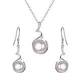 EleQueen 925 Sterling Silver Pearl Necklace Sets CZ Cream Freshwater Cultured Pearls Pendant Dangle