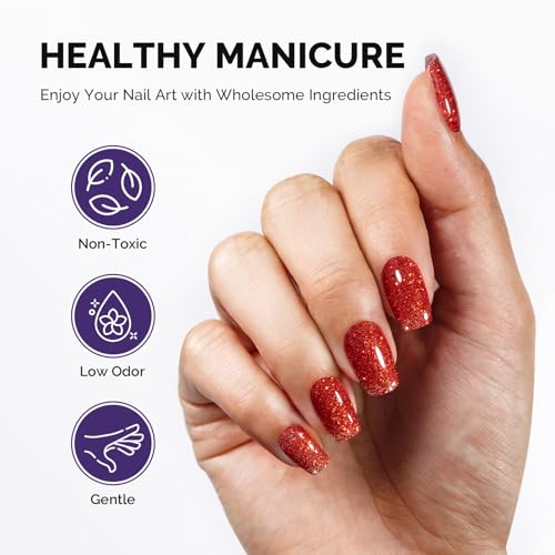 Image of MelodySusie Galaliver Red Glitter Gel Nail Polish, 15ML Sparkly Shimmer Christmas Red Gel Polish Soak Off UV LED Cured Long Lasting Gift for Women DIY Nail Design Nail Art Manicure X01