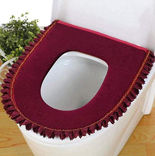 YLKCU 2 Stück Soft Bad WC Sitzbezug, Toilettenkissen Reißverschluss Typ WC Schüssel PU Wasserdichtes Toilettensitzkissen Gold Samt Sitz Zuhälter Rot
