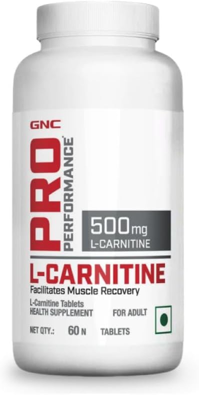 Pro Performance L-Carnitine Tablets - 500mg | 60 Veg Tablets | Facilitates Fat Metabolism & Muscle Recovery | Aids Weight Loss & Management | Boosts Energy & Supports Heart Heart | USA Formulated
