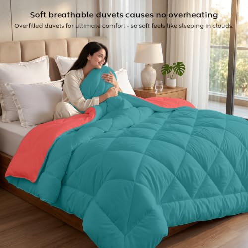 Image of AYKA Reversible Comforter 220 GSM Microfiber Reversible AC Comforter /Blanket for Winter /Quilt /Duvets for King Size Single Bed Comforter (60 * 90, Teal & Red)| TC - 220
