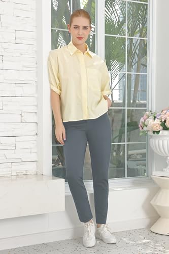 Bamans Womens Dress Pants Work Business Skinny Leg Pants Office High Waisted Slacks Slim Fit Casual Trousers Grey 27" Inseam XL4