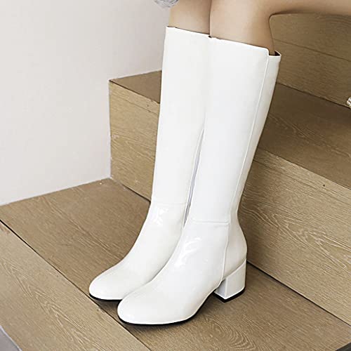 Shinelly Women Gogo Boot Chunky Knee High Patent Leather High Heeled Boots3