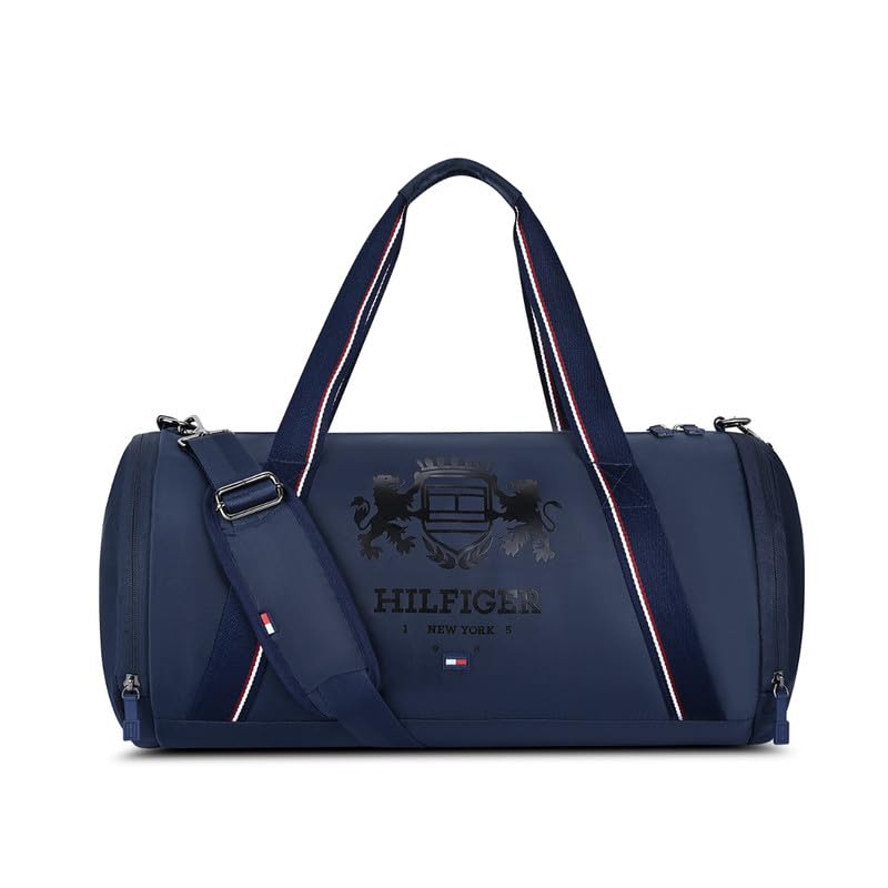 tommy hilfiger Unisex Gym Bag Yandel - Navy | 45L Capacity Duffle with Shoe Compartment | Wet Pocket | Topography Print | Stylish Bag or Gym & Sports-picture-49
