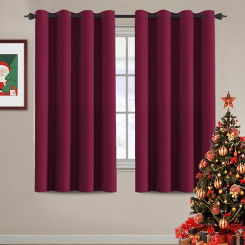 Image of H.VERSAILTEX Blackout Curtains for Living Room /Bedroom Ultra Soft and Smooth Thermal Insulated Grommet Red Blackout Curtains for Christmas, 52 by 63 inch Long - Single Panel