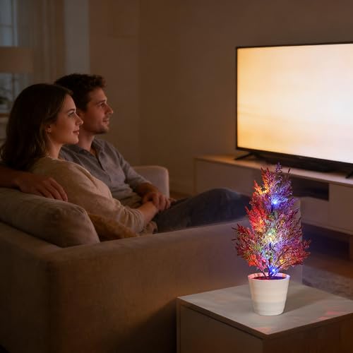 Image of Artificial Cedar Tree Lamp, Color Changing LED Light with White Pot, Battery Powered for Bedroom Wedding Christmas, Gifts for Women Mom Grandma Girlfriend on Birthday Christmas Valentines Mothers Day