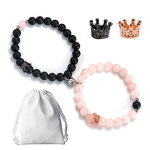 Rhdun Magnetic Bracelets for Couples King & Queen Crown His and Her Matching Bracelets Long Distance Relationship Gifts for Boyfriend and Girlfriend Women Men